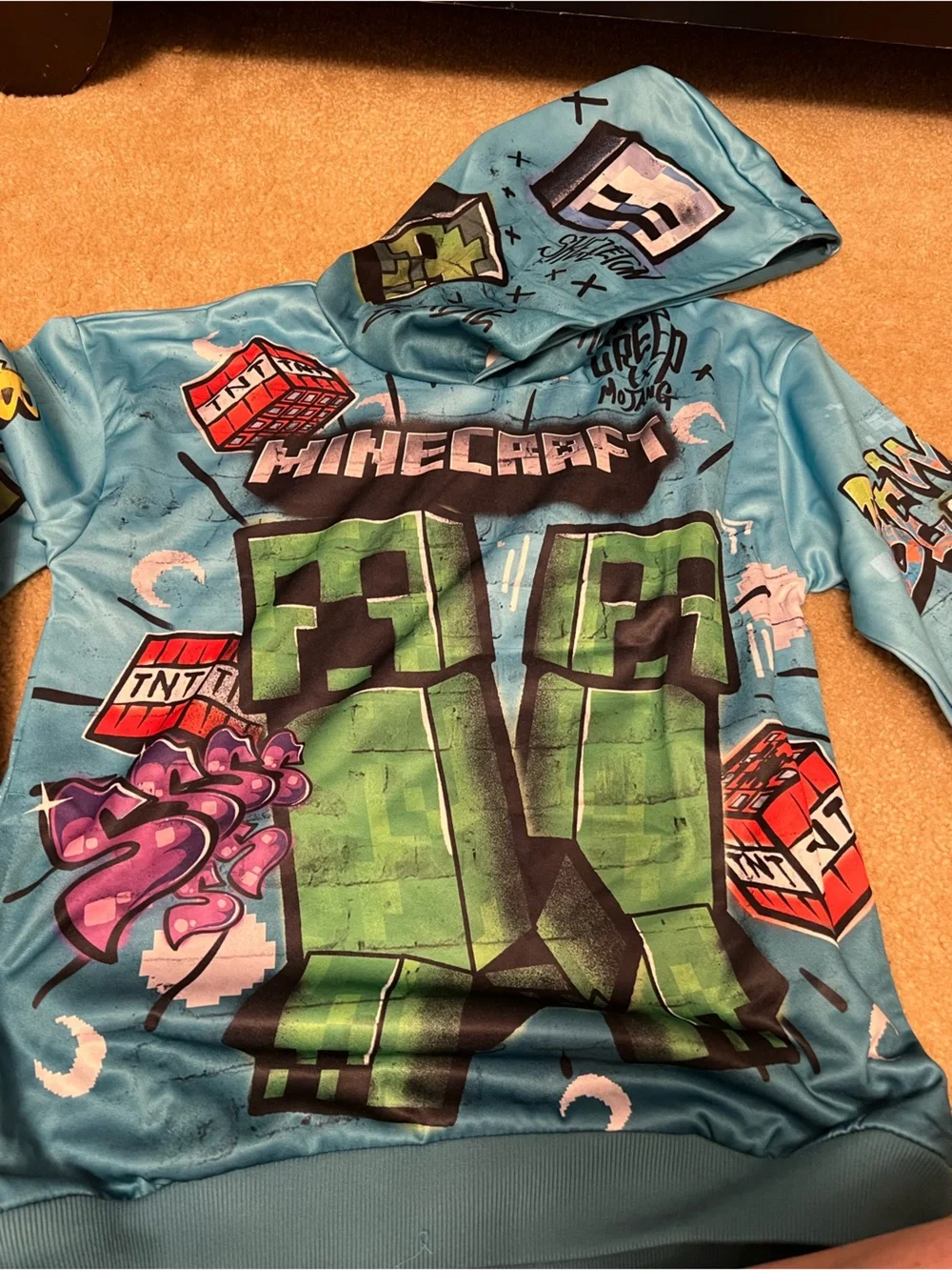 Minecraft Blue Graphic Hoodie with Creeper Art